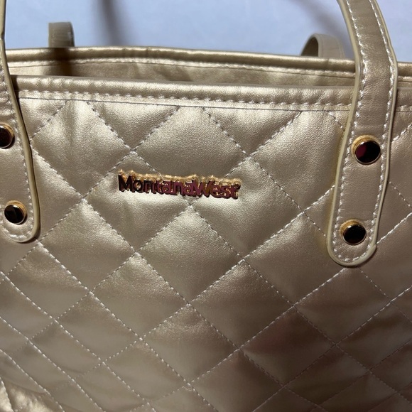 Montana West Metallic Gold Quilted Tote 10”x 14”x 5” Zipper Closure - Picture 10 of 10